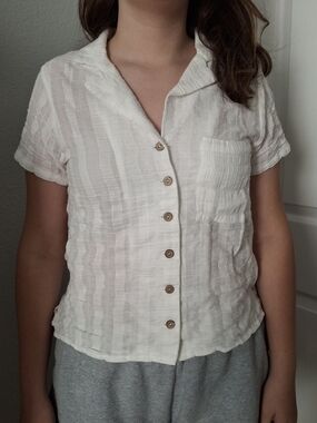 Bohme Ivory Button-Front Short Sleeve Top